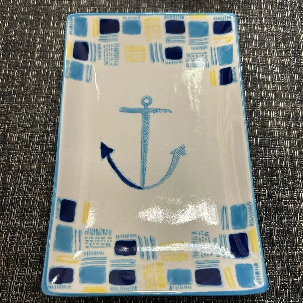 West Elm Nautical Anchor Ceramic Trinket Dish Serving Tray Collector’s Edition